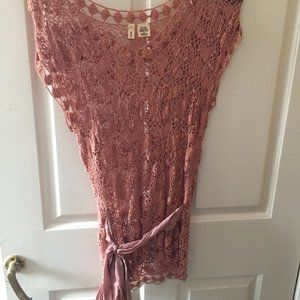 Pink Linen Crochet Tunic , Size Medium